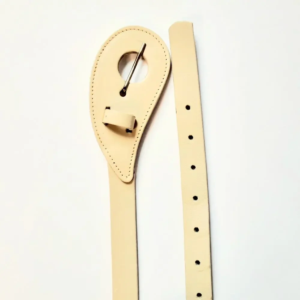 Womens Vintage Skinny Beige Teardrop Buckle Leather Belt Size Medium